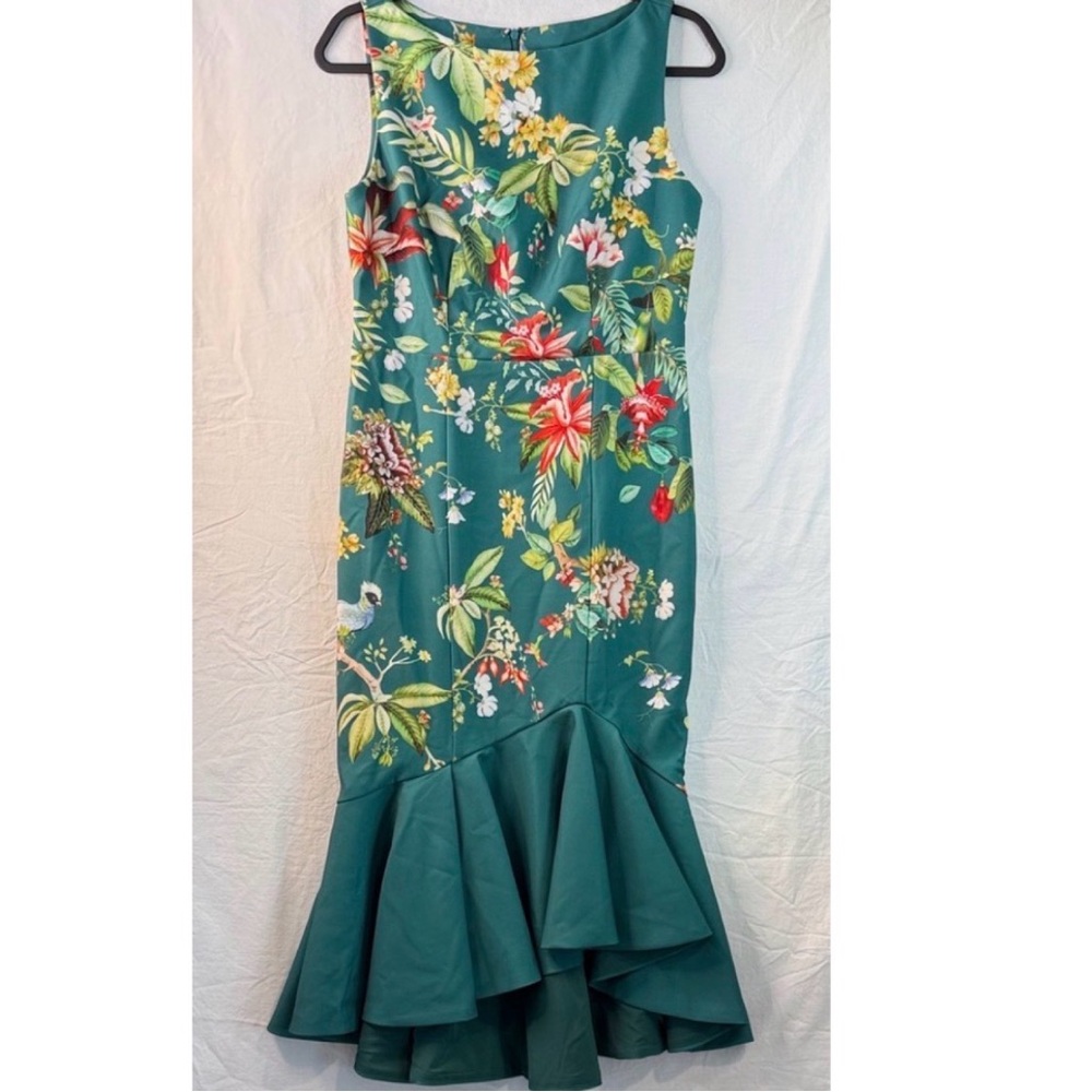 Floral Teal High-Low Ruffle-Hem Dress